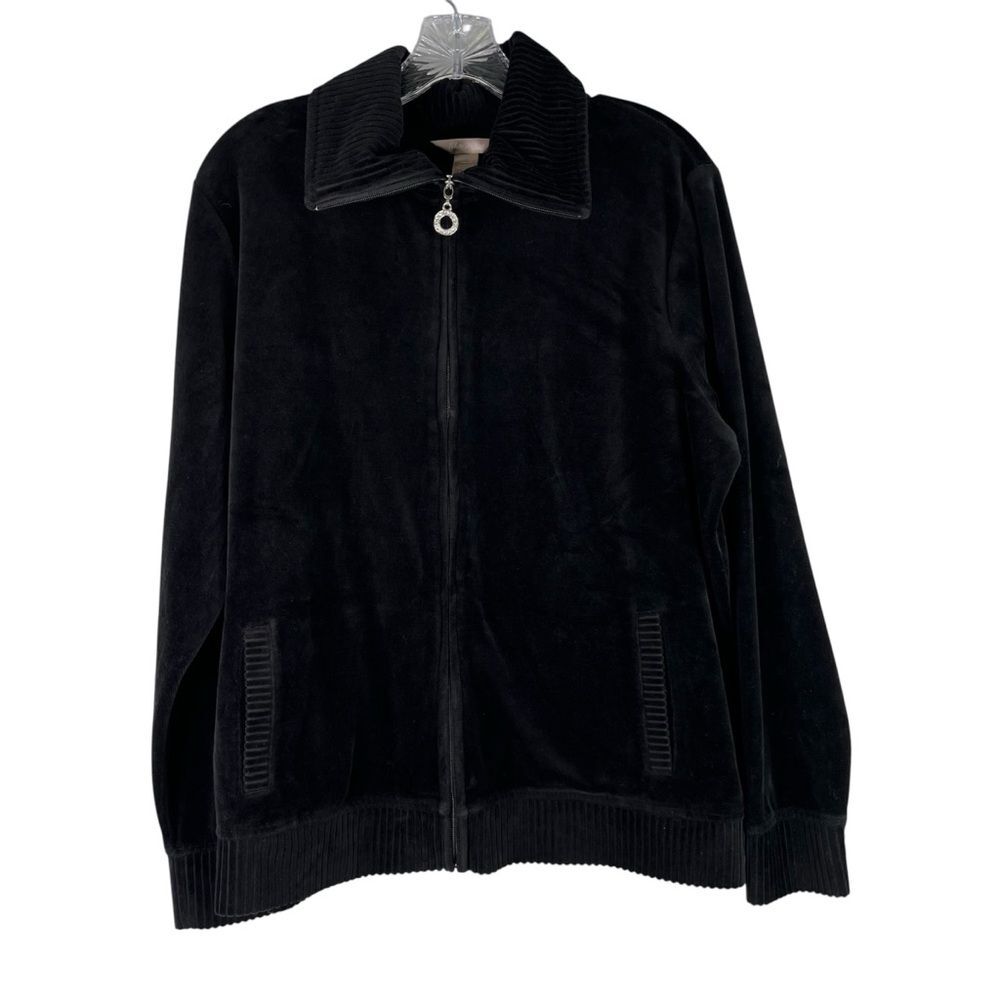 White Stag Jackets Womens XL Black Velour Full Zip Up Gemstone Pull Activewear